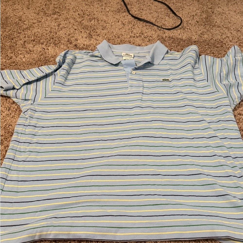 Lacoste Light Blue Polo with Yellow and Green Stripes